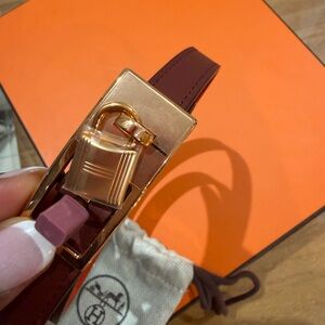 Hermes Belt F Lucky 15 Swift/Epsom in reversible color Rouge H/ Capucine size 70